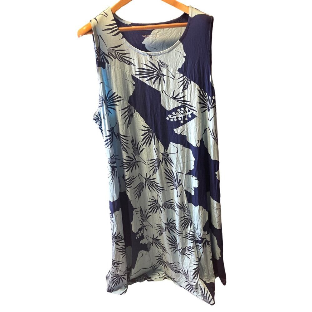 Soft Surroundings Blue Floral Tropical Sleeveless Long Shift Dress Sz 3X